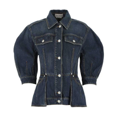 (Women) Alexander McQueen Cropped Blazer Blue with Buttoned Pockets and Lapel. 666720QMABD4098