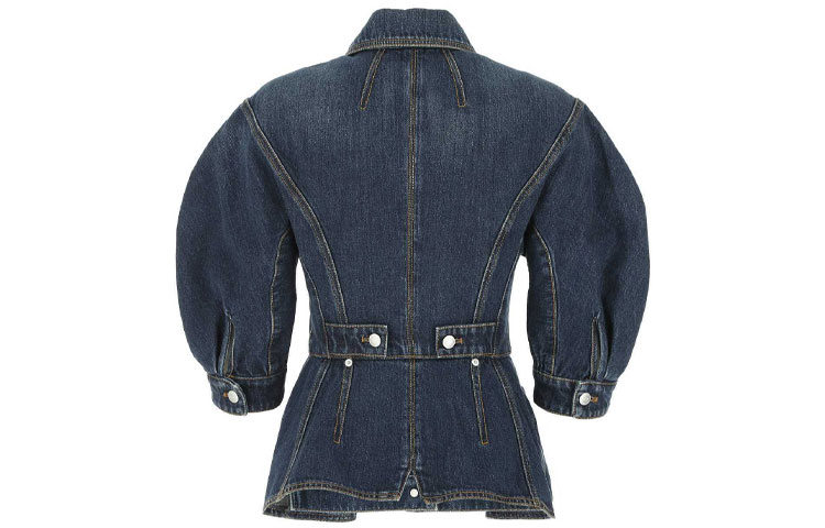 Lookbook (W) アレキサンダー マックイーン クロップド ブレザー ブルー ボタンポケット付きラペル仕様 666720QMABD4098