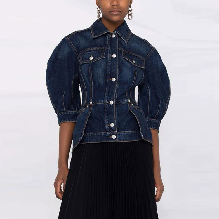 Shop (W) アレキサンダー マックイーン クロップド ブレザー ブルー ボタンポケット付きラペル仕様 666720QMABD4098