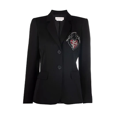(Women) Alexander McQueen Crystal Heart Button Blazer - Black 667502-QJACH-1000