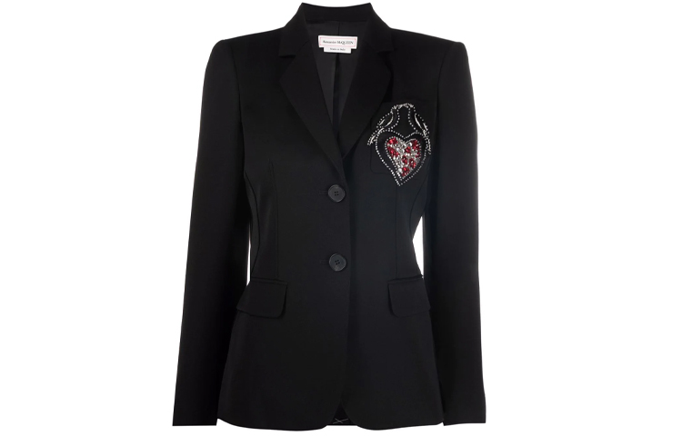 Order (W) Alexander McQueen 水晶心形鈕扣西裝外套 - 黑色 667502-QJACH-1000