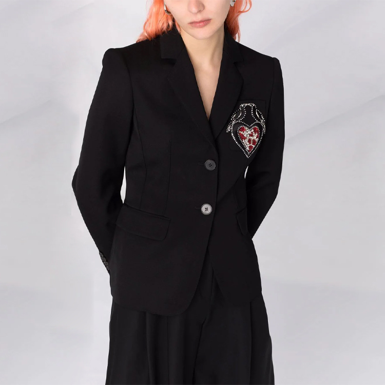 Details for (W) Alexander McQueen 水晶心形鈕扣西裝外套 - 黑色 667502-QJACH-1000