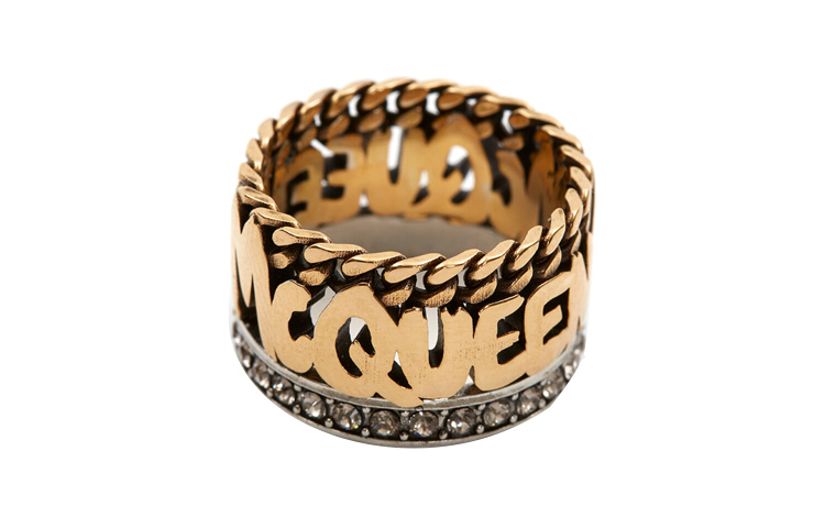 (Women) Alexander McQueen Cutout Logo Brass Ring for Women - Gold Fashion Accessory 734763-J160T-7286