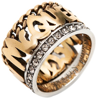(Women) Alexander McQueen Cutout Logo Brass Ring for Women - Gold Fashion Accessory 734763-J160T-7286 Lookbook (Women) Alexander McQueen Cutout Logo Brass Ring for Women - Gold Fashion Accessory 734763-J160T-7286