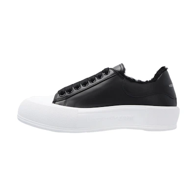 (W) Alexander McQueen Deck Lace-Up Plimsoll 'Black White Shearling'