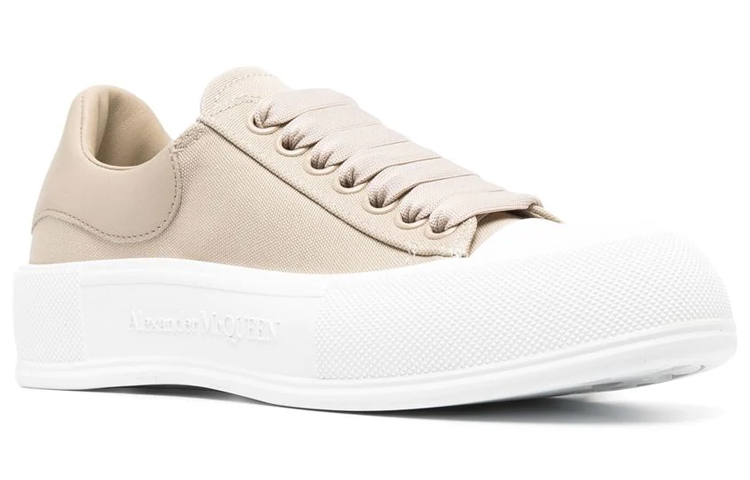 Order 亞歷山大·麥昆 Alexander McQueen Deck 帆布 低幫綁帶 時尚板鞋 女款 駝色