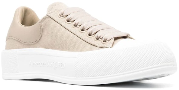 亞歷山大·麥昆 Alexander McQueen Deck 帆布 低幫綁帶 時尚板鞋 女款 駝色 Order 亞歷山大·麥昆 Alexander McQueen Deck 帆布 低幫綁帶 時尚板鞋 女款 駝色