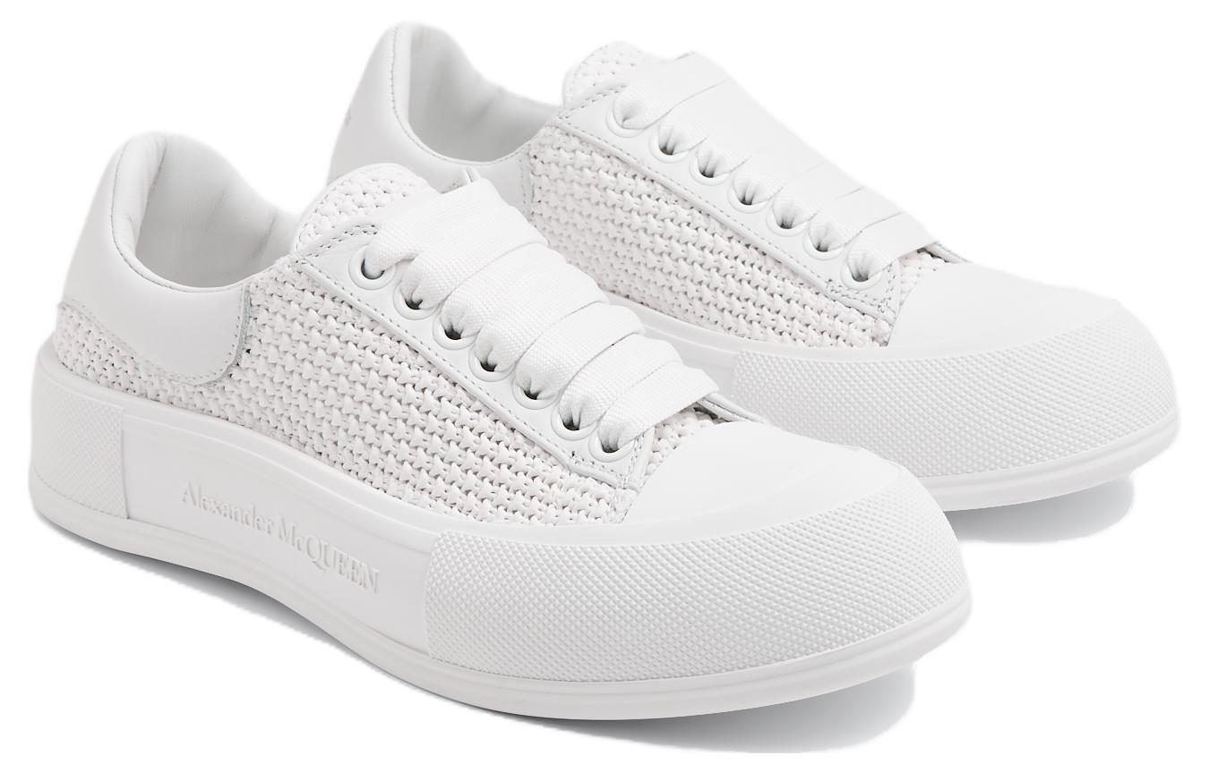 Shop Alexander McQueen亞歷山大麥昆 Deck 低筒綁帶圓頭 時尚板鞋 女款 白色