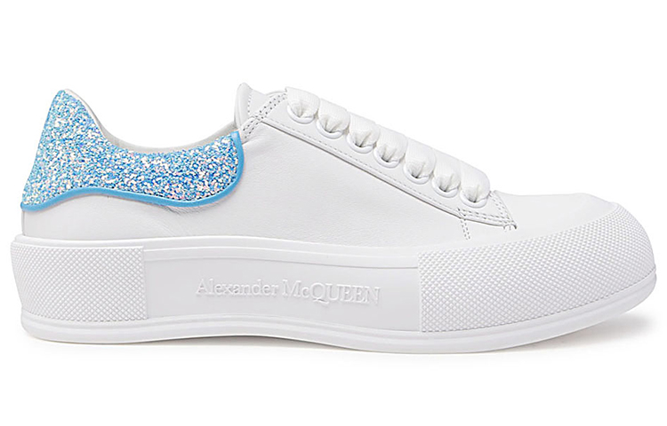 Order (W) Alexander McQueen Deck Plimsoll 'Putih Biru Cerulean Glitter' 702047-WIABX-9761