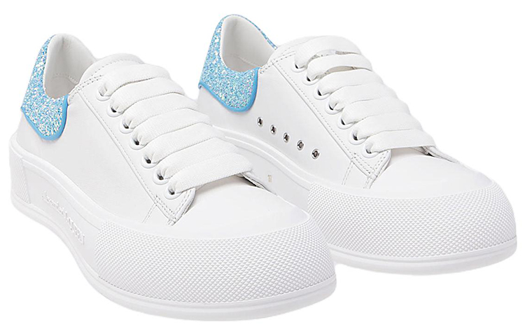 Shop (W) Alexander McQueen Deck Plimsoll 'Putih Biru Cerulean Glitter' 702047-WIABX-9761