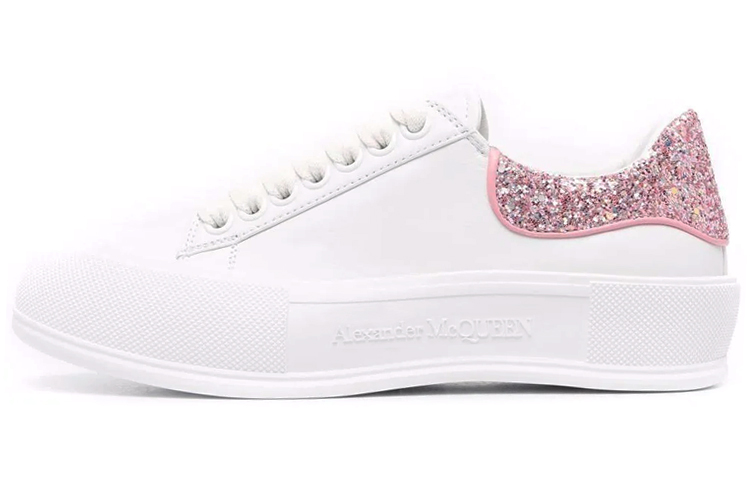 (Women) Alexander McQueen Deck Plimsoll 'White Rose Pink Glitter' 676686-WIABJ-9477