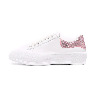 (W) Alexander McQueen Deck Plimsoll 'White Rose Pink Glitter'