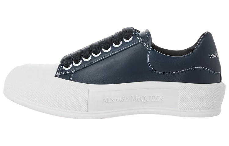 (Women) Alexander McQueen Deck Plimsoll Lace-Up Leather Sneakers 'Navy' 667245WIABK4472
