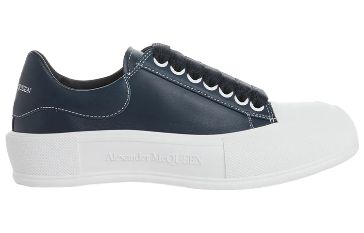 (W) Alexander McQueen Deck Plimsoll Lace-Up Leather Sneakers 'Navy' 圖 2