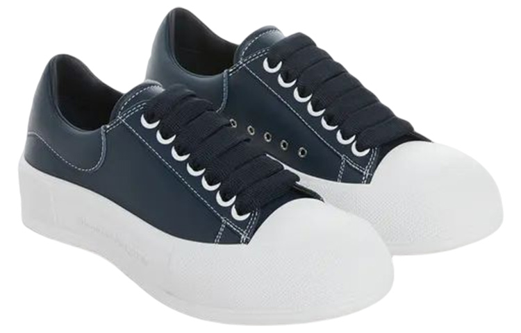 (W) Alexander McQueen Deck Plimsoll Lace-Up Leather Sneakers 'Navy' 圖 3