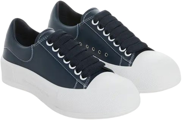 (Women) Alexander McQueen Deck Plimsoll Lace-Up Leather Sneakers 'Navy' 667245WIABK4472 Lookbook (Women) Alexander McQueen Deck Plimsoll Lace-Up Leather Sneakers 'Navy' 667245WIABK4472