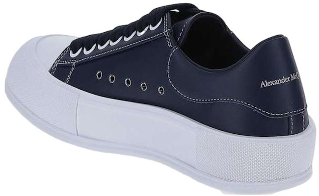 (Women) Alexander McQueen Deck Plimsoll Lace-Up Leather Sneakers 'Navy' 667245WIABK4472 Shop (Women) Alexander McQueen Deck Plimsoll Lace-Up Leather Sneakers 'Navy' 667245WIABK4472