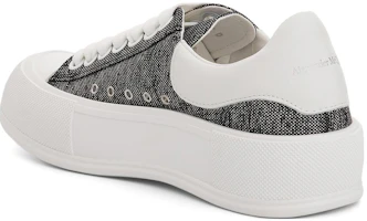 Shop Alexander McQueen 亞歷山大麥昆 Deck Plimsoll 帆布 系帶 時尚板鞋 女款 黑白銀