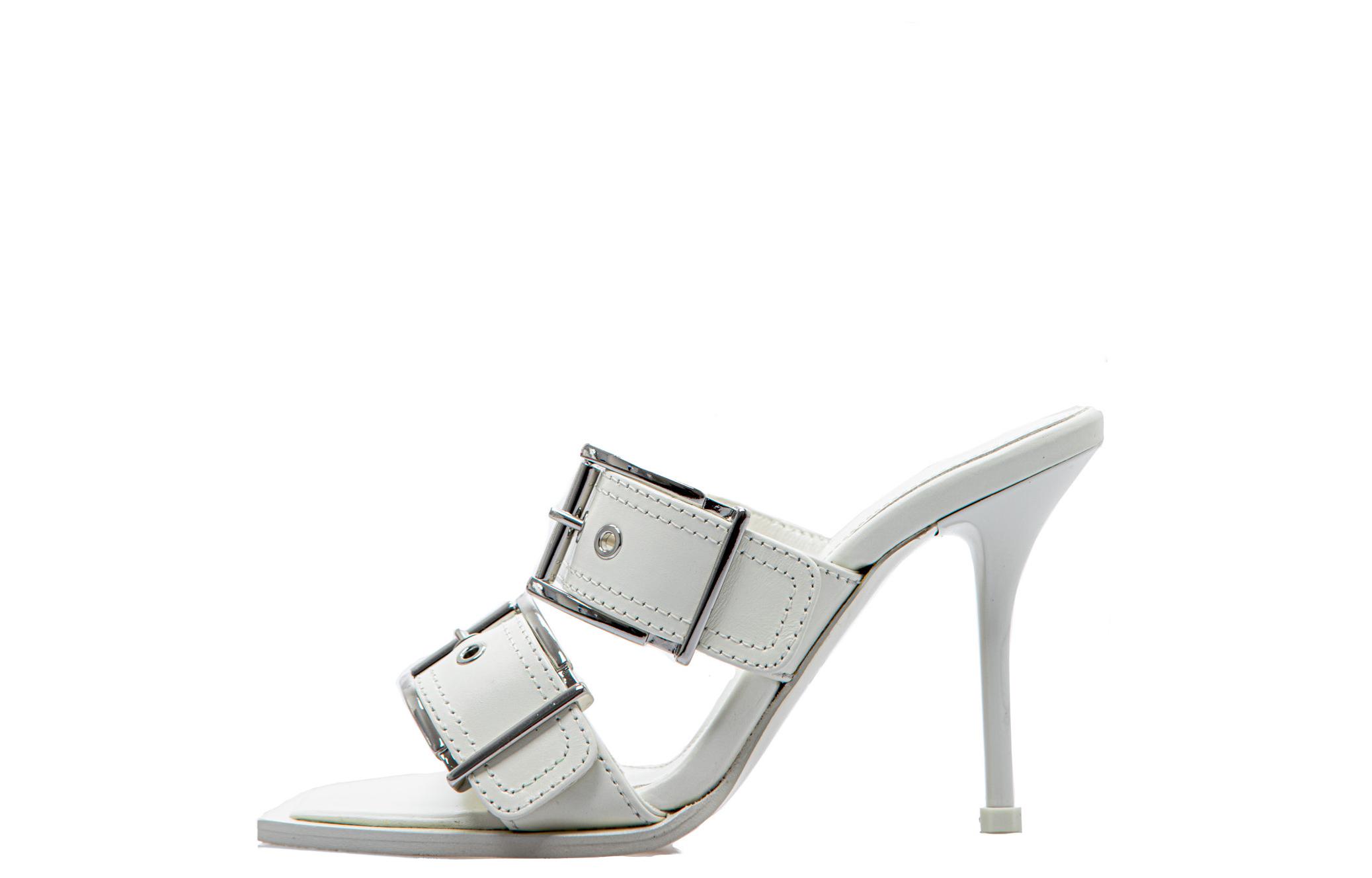 Buy (W) Sandalia Alexander McQueen Punk Blanca con Doble Hebilla. 709990WHSWD9359