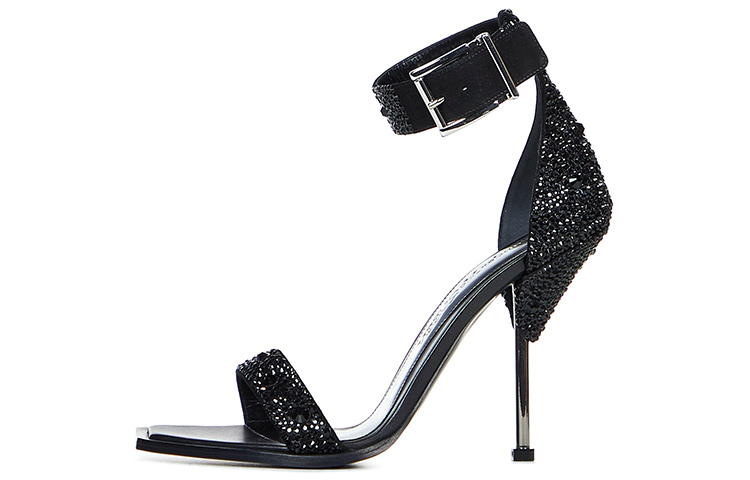 (Women) Alexander McQueen Double Strap Sandals 'Black Crystal' 697142WHCES1081