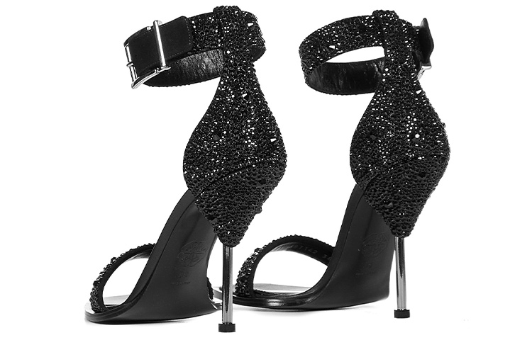Shop Alexander McQueen 亞歷山大·麥昆 雙帶水鑽涼鞋 女款 黑色
