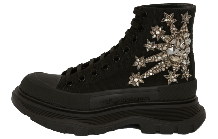 (W) Alexander McQueen Embellished Tread Slick Boot 'Black Silver'