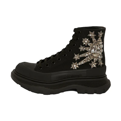 (W) Alexander McQueen Embellished Tread Slick Boot 'Black Silver'
