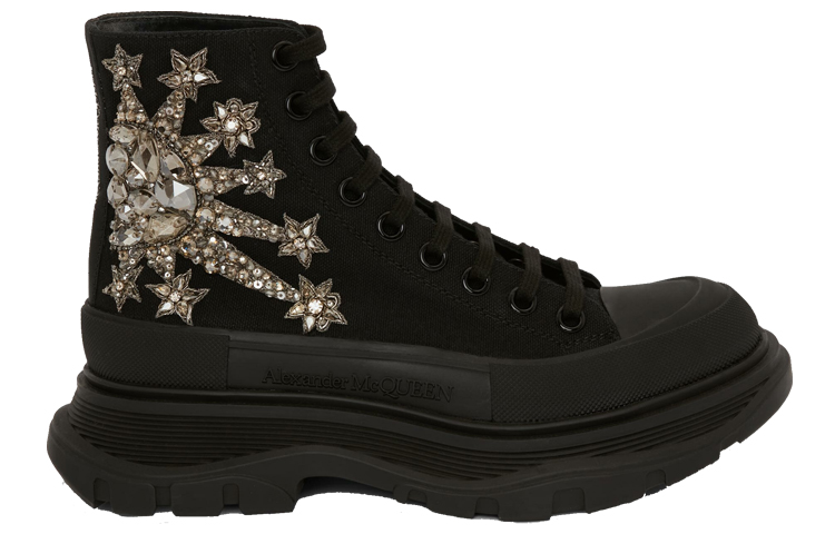(W) Alexander McQueen Embellished Tread Slick Boot 'Black Silver' 圖 2