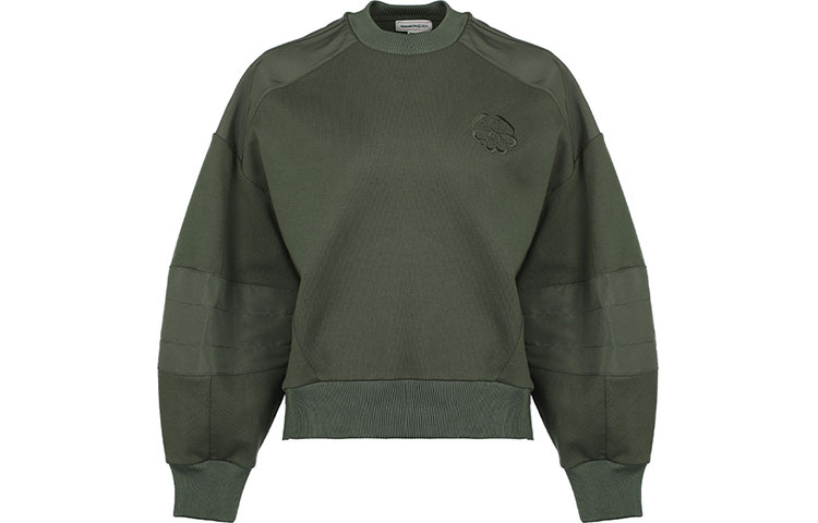 (Women) Alexander McQueen Embroidered Logo Lantern Sleeve Oversized Sweatshirt Women Green 662637QLABG3009