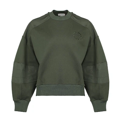 (Women) Alexander McQueen Embroidered Logo Lantern Sleeve Oversized Sweatshirt Women Green 662637QLABG3009