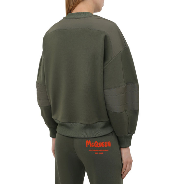 Sizing (Women) Alexander McQueen Embroidered Logo Lantern Sleeve Oversized Sweatshirt Women Green 662637QLABG3009