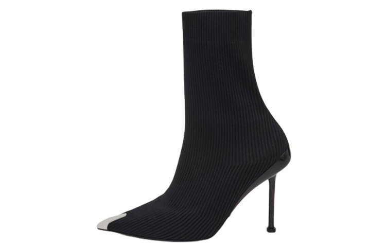 Buy (W) Alexander McQueen Bottines Tissu Noires à Talons Pointus 9cm 768095W4X811081