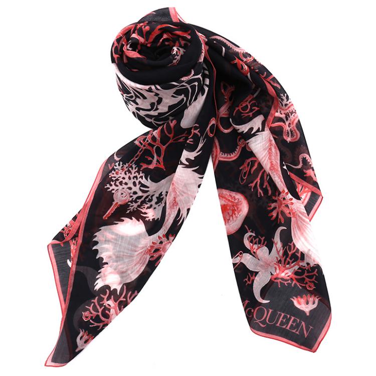 Lookbook (W) Alexander McQueen Selendang Bunga Kapas Wanita Hitam. 6849973624Q1072