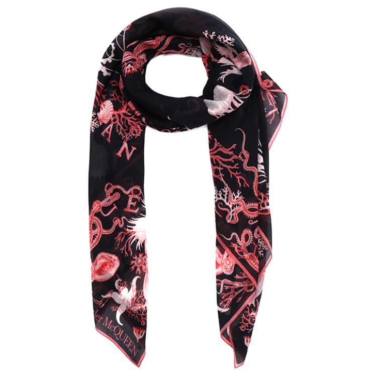 Purchase (W) Alexander McQueen Selendang Bunga Kapas Wanita Hitam. 6849973624Q1072