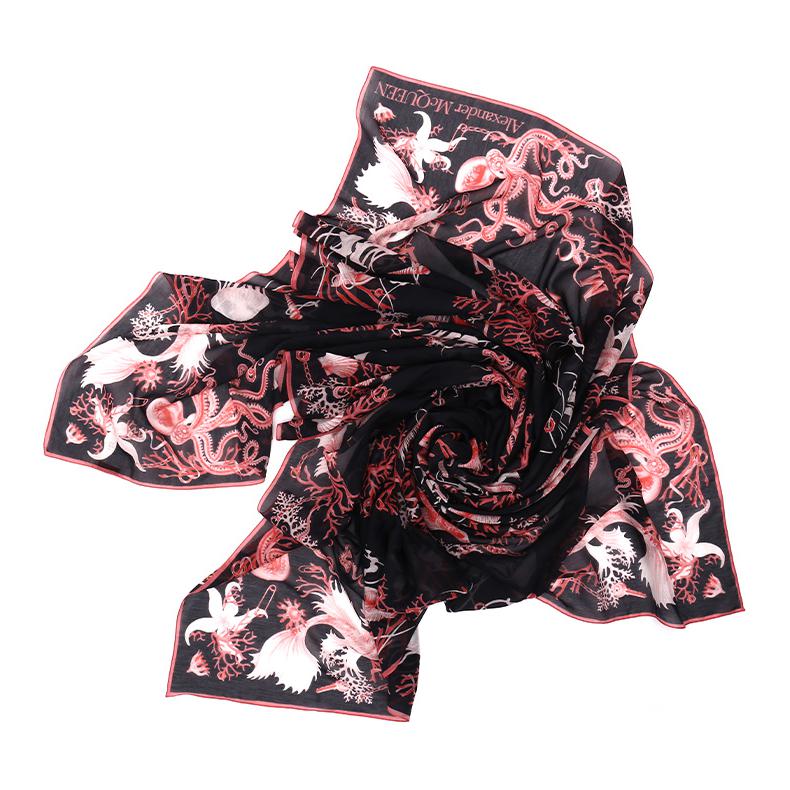 Details for (W) Alexander McQueen Selendang Bunga Kapas Wanita Hitam. 6849973624Q1072