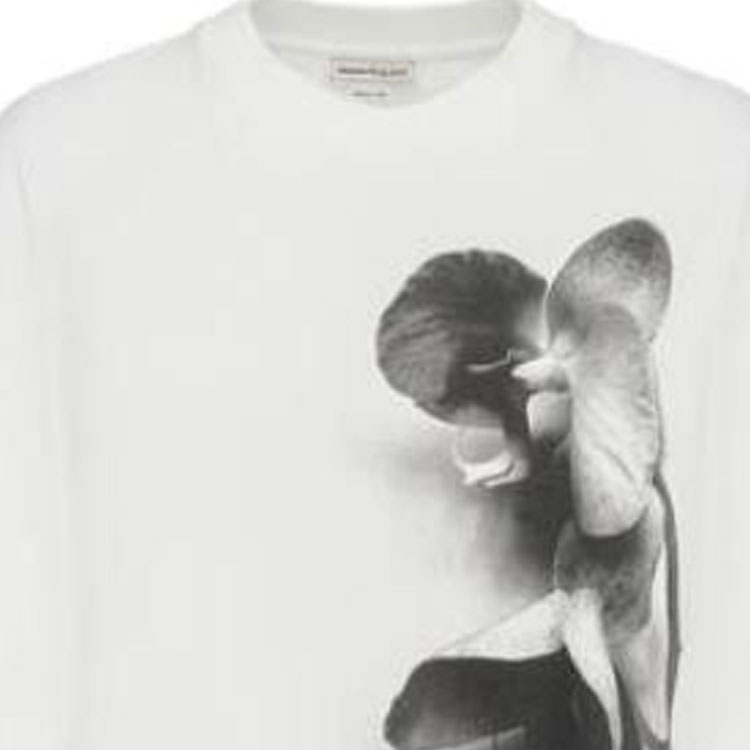 Sizing (Women) Alexander McQueen Floral Print Pullover Solid T-Shirt FW23  White 769759-QZAKI-0900