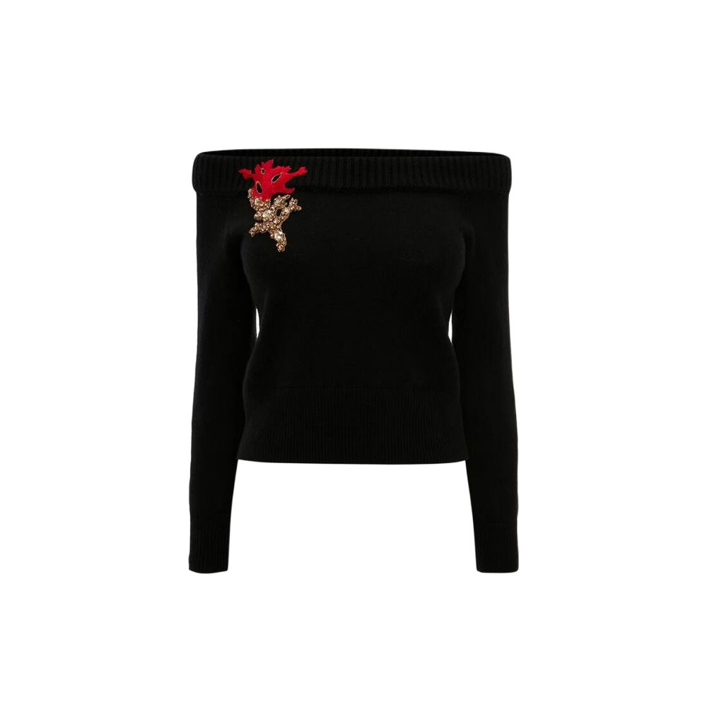 (Women) Alexander McQueen FW21 Black Embroidered Slim Fit Knit Sweater 688361-Q1AYJ-1117
