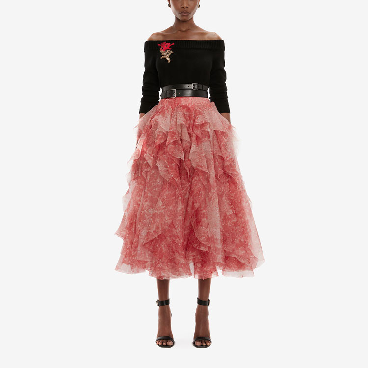 Lookbook (W) Alexander McQueen FW21 Baju Slim Fit Rajut Sulaman Hitam 688361-Q1AYJ-1117