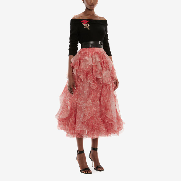 Purchase (W) Alexander McQueen FW21 Baju Slim Fit Rajut Sulaman Hitam 688361-Q1AYJ-1117