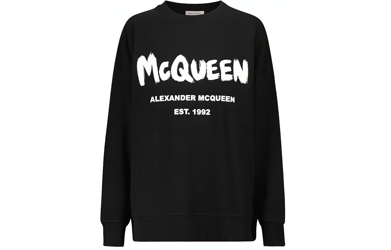 (Women) Alexander McQueen FW21 Black Letter Logo Print Crewneck Sweatshirt. 659975-QZADI-0520