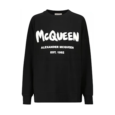 (Women) Alexander McQueen FW21 Black Letter Logo Print Crewneck Sweatshirt. 659975-QZADI-0520