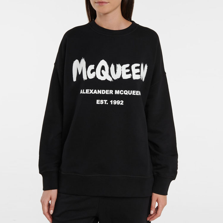 Purchase (Women) Alexander McQueen FW21 Black Letter Logo Print Crewneck Sweatshirt. 659975-QZADI-0520