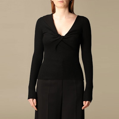 (W) Alexander McQueen FW21 Pullover Hitam Slim Fit Knit dengan Detailing Twisted 650274-Q1ASB-1000 Shop (W) Alexander McQueen FW21 Pullover Hitam Slim Fit Knit dengan Detailing Twisted 650274-Q1ASB-1000