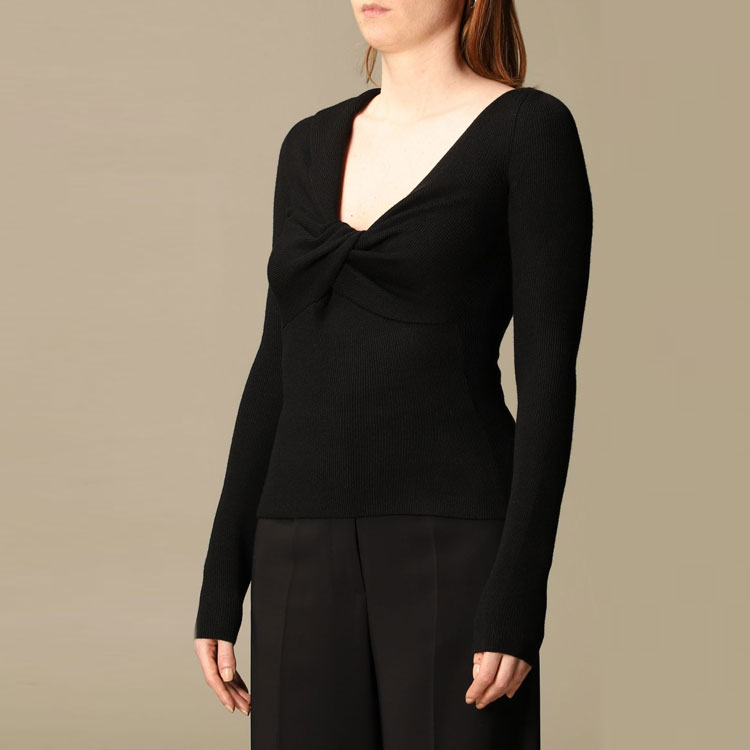 Details for (W) Alexander McQueen FW21 Pullover Hitam Slim Fit Knit dengan Detailing Twisted 650274-Q1ASB-1000