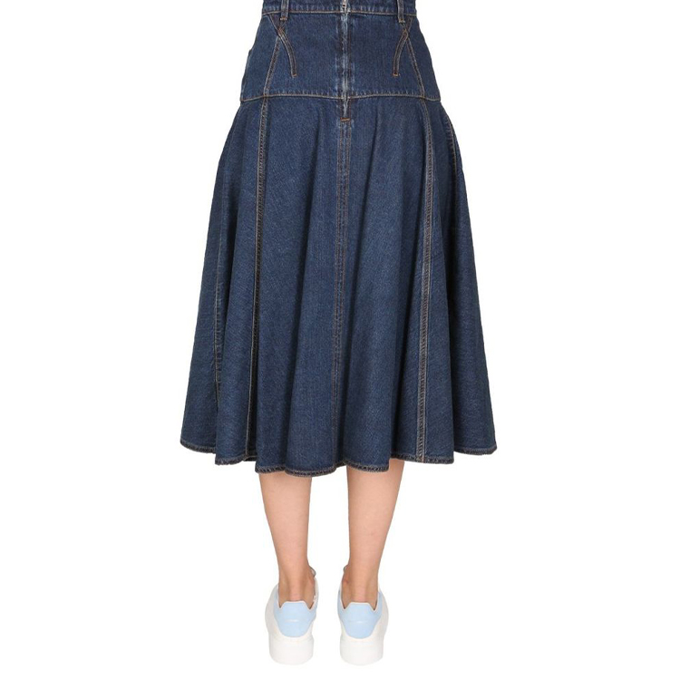 Shop (W) Alexander McQueen FW21 Skirt Denim Biru High-Waisted Jahitan Kontras 663491-QMABD-4098