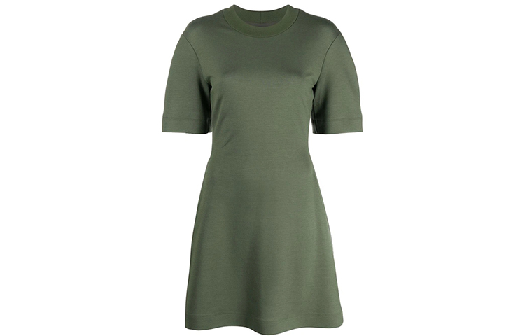 (Women) Alexander McQueen FW21 Green A-Line Logo Back Short Sleeve Dress 663090QLABD0-302
