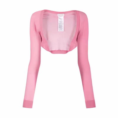 (Women) Alexander McQueen FW21 Pink Logo Embroidered Cardigan Cape Sweater. 667845-Q1AVY-5071