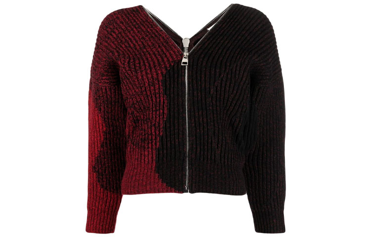 (Women) Alexander McQueen FW21 Red Wool Knit Zip V-Neck Cardigan Sweater 680811-Q1AXN-6065