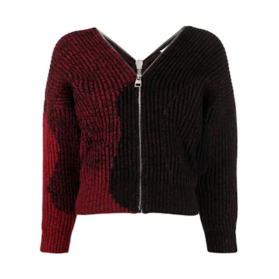 (Women) Alexander McQueen FW21 Red Wool Knit Zip V-Neck Cardigan Sweater 680811-Q1AXN-6065