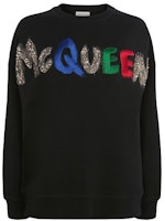 (Women) Alexander McQueen FW21 Sequin Embroidered Logo Pullover Sweatshirt Black 668496-QZADS-0507 (Women) Alexander McQueen FW21 Sequin Embroidered Logo Pullover Sweatshirt Black 668496-QZADS-0507